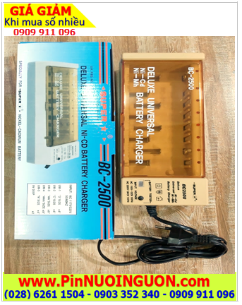 Super BC-2500; Máy sạc pin AA-AAA-C-D-9v đa năng Super BC-2500, Sạc được 1,2,3,4,5,6,7,8 /B.hành 01năm